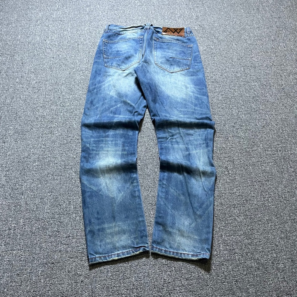 AW Selvedge Jeans 32x32 Blue Faded Straight Leg Button Fly Streetwear